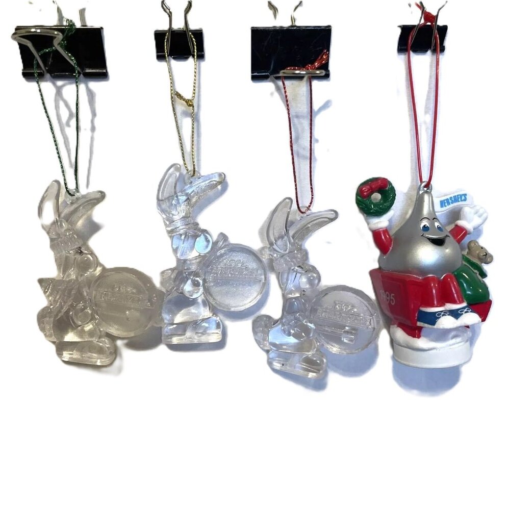 Lot of 4 Ornaments 3 Energizer Bunnies From 1992 1 Hershey Kiss 1995 Promotional